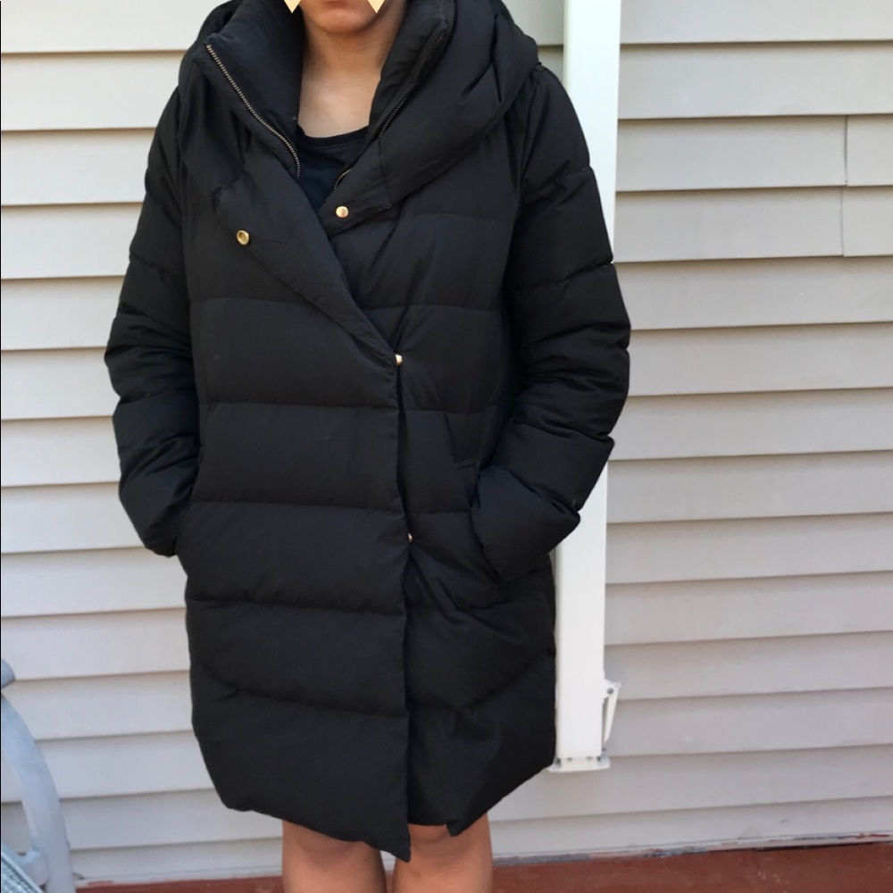 Black puffer knee length jacket